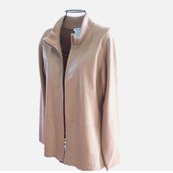 Bird Hill Genuine Leather Front Wool Back & Sleeves 2-way Zipper Jacket M Cognac - Picture 12 of 16